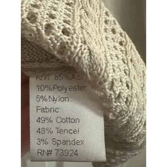 MING WANG Plus Size Tailored Moto Jacket Zip-Front Mixed-Media Mesh Limestone 2X - Picture 5 of 5